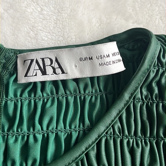 Zara Women's Green Ruched Faux Leather Top - Picture 5 of 7